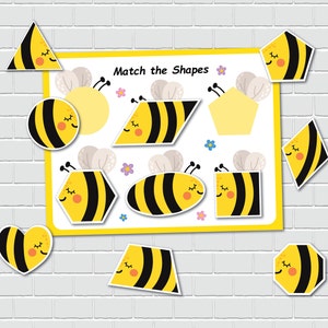 Bee Shape Matching Activity, 2D Shapes, Busy Book Page, File Folder Games, Special Education, Preschool Learning Binder. image 3