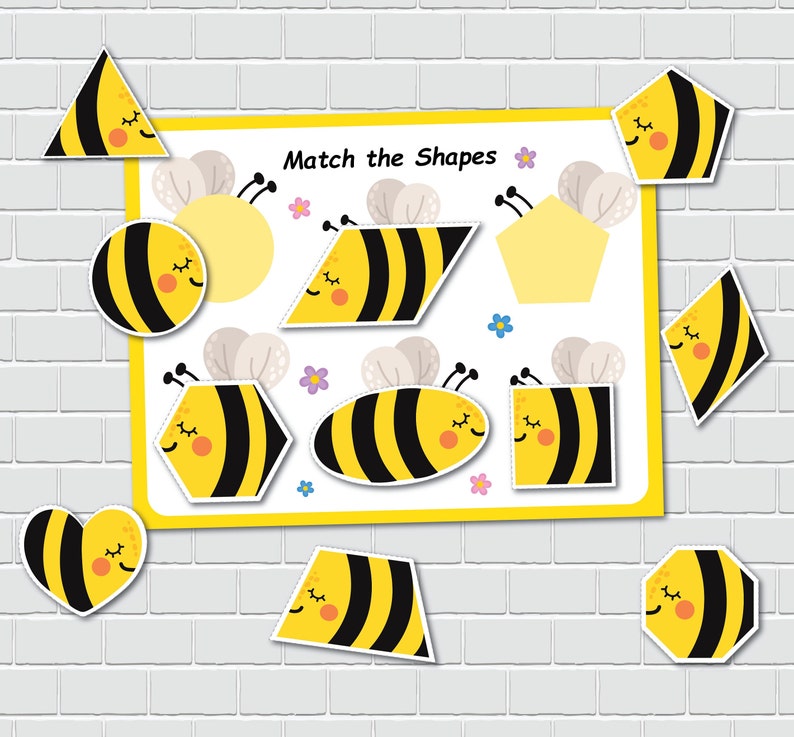 Bee Shape Matching Activity, 2D Shapes, Busy Book Page, File Folder Games, Special Education, Preschool Learning Binder. image 3