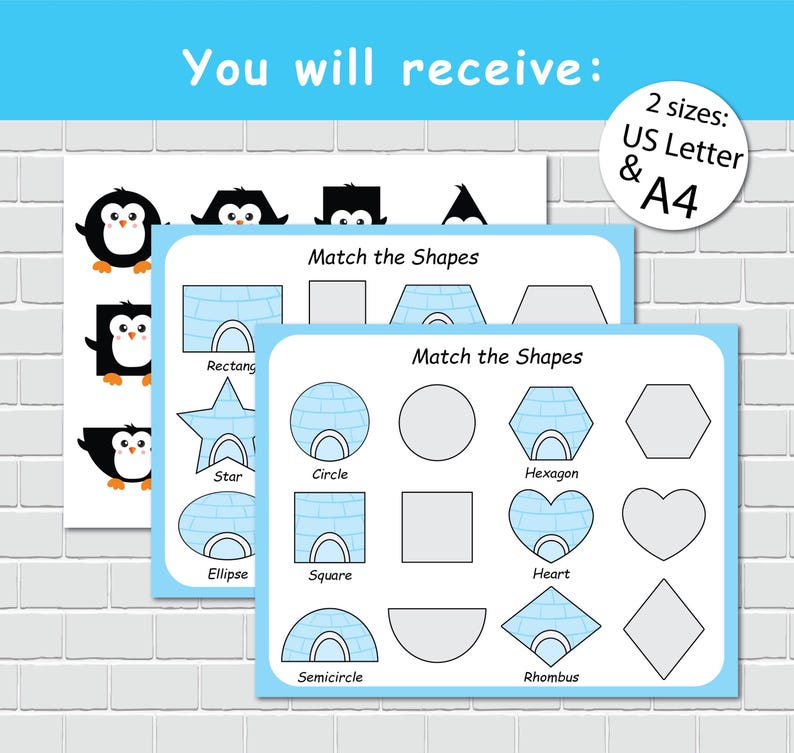 Penguin Shapes Activity, 2D Shapes, Winter Busy Book, File Folder Games