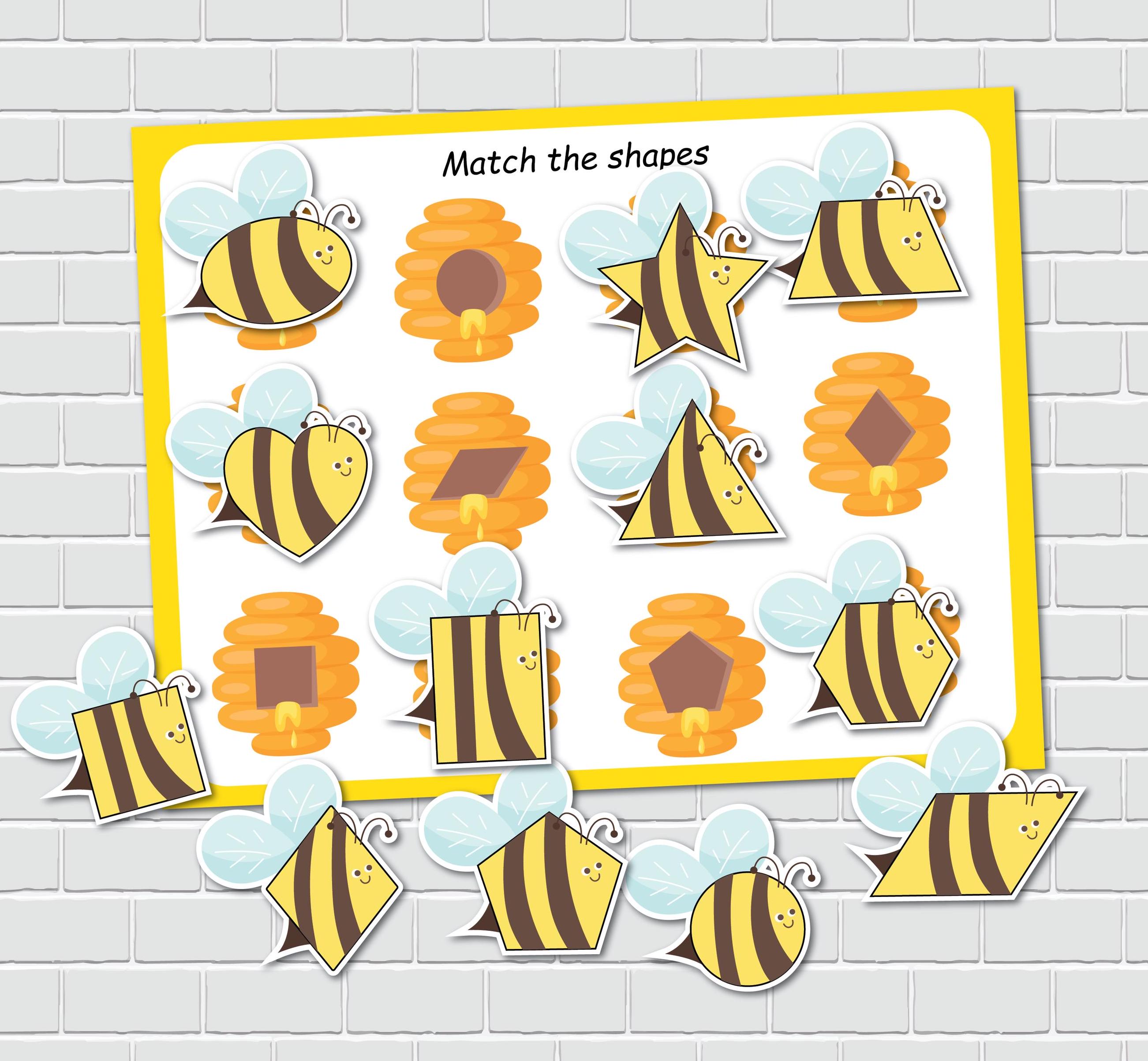 Bees and Beehive Shapes Matching Activity, 2D Shapes, Busy Book Page ...