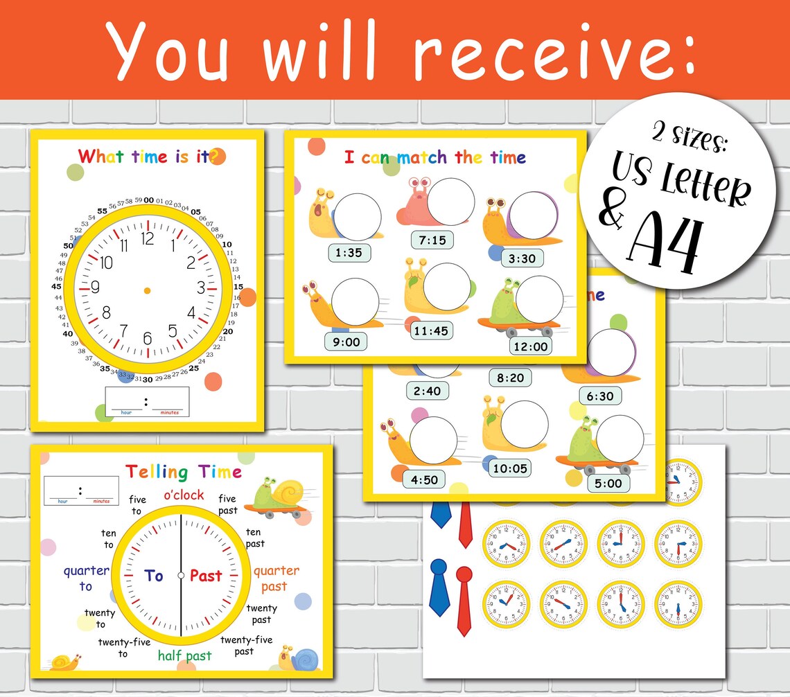 Printable Clock Telling Time Learning Activities Preschool Etsy Canada