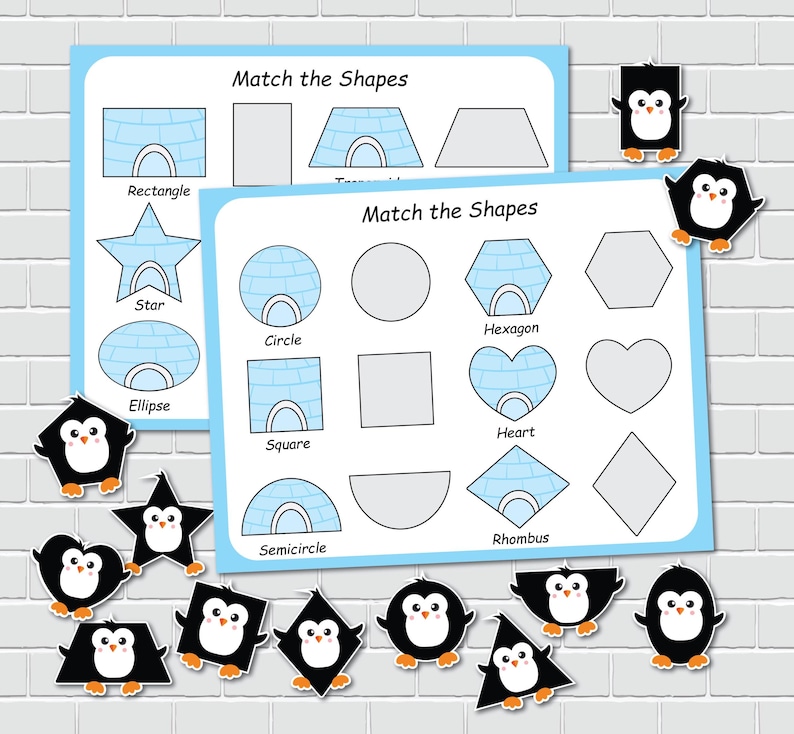 Penguin Shapes Activity, 2D Shapes, Winter Busy Book, File Folder Games