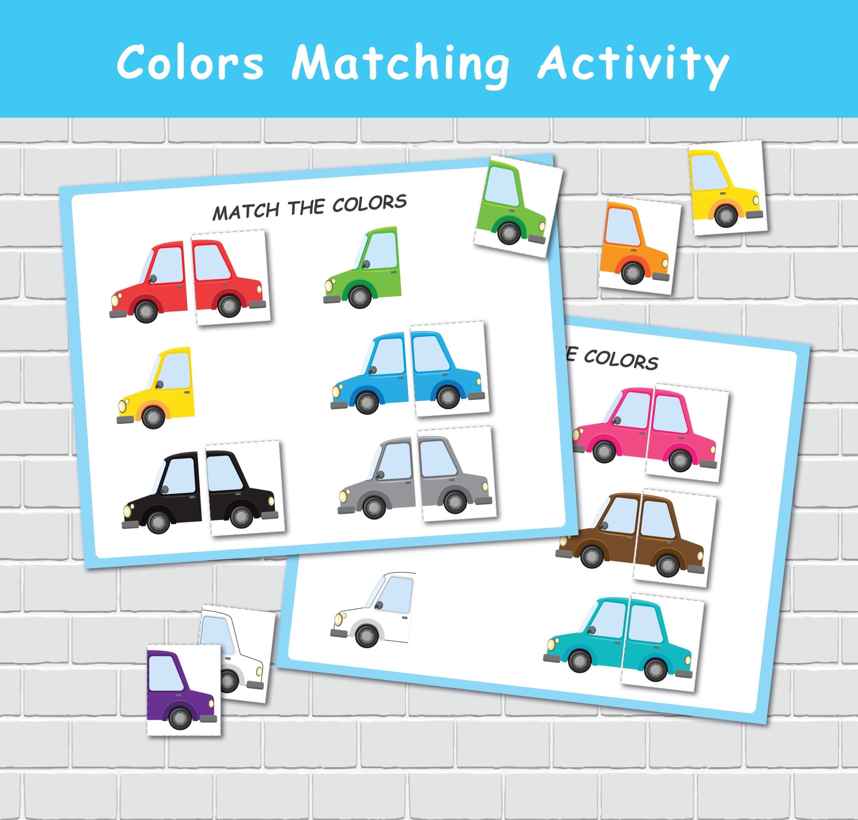 Car Color Matching Activity for Kids, Toddler Printable, Symmetry Cards ...