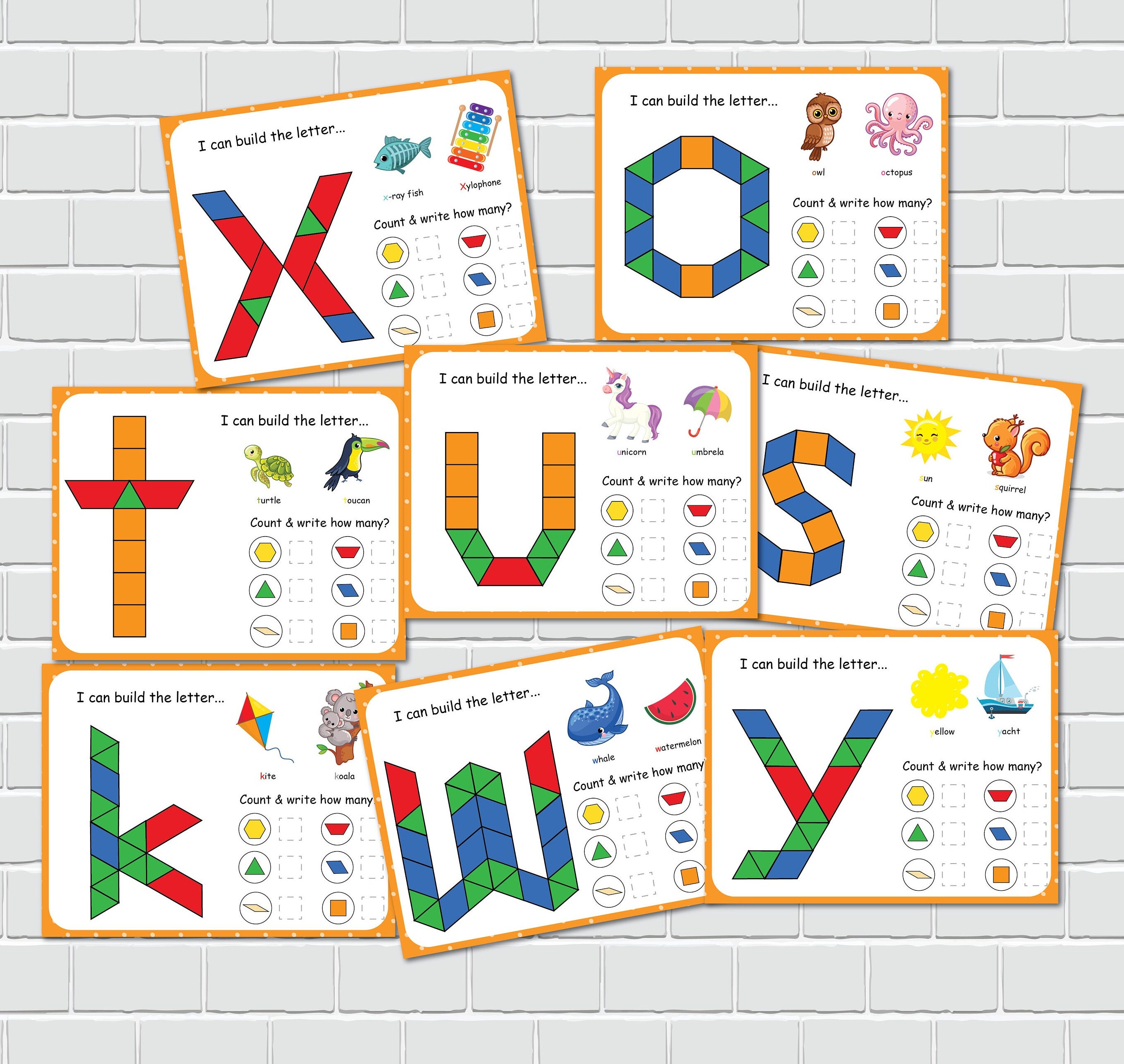Alphabet Pattern Blocks Activity, STEM Challenge Cards for Preschool ...