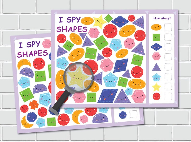 I Spy Shapes Worksheets, Kids Look and Find Counting Game, Preschool ...