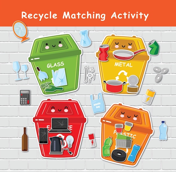 Recycling Matching Activity for Kids, Earth Day Printable, Recycling Sorting Game