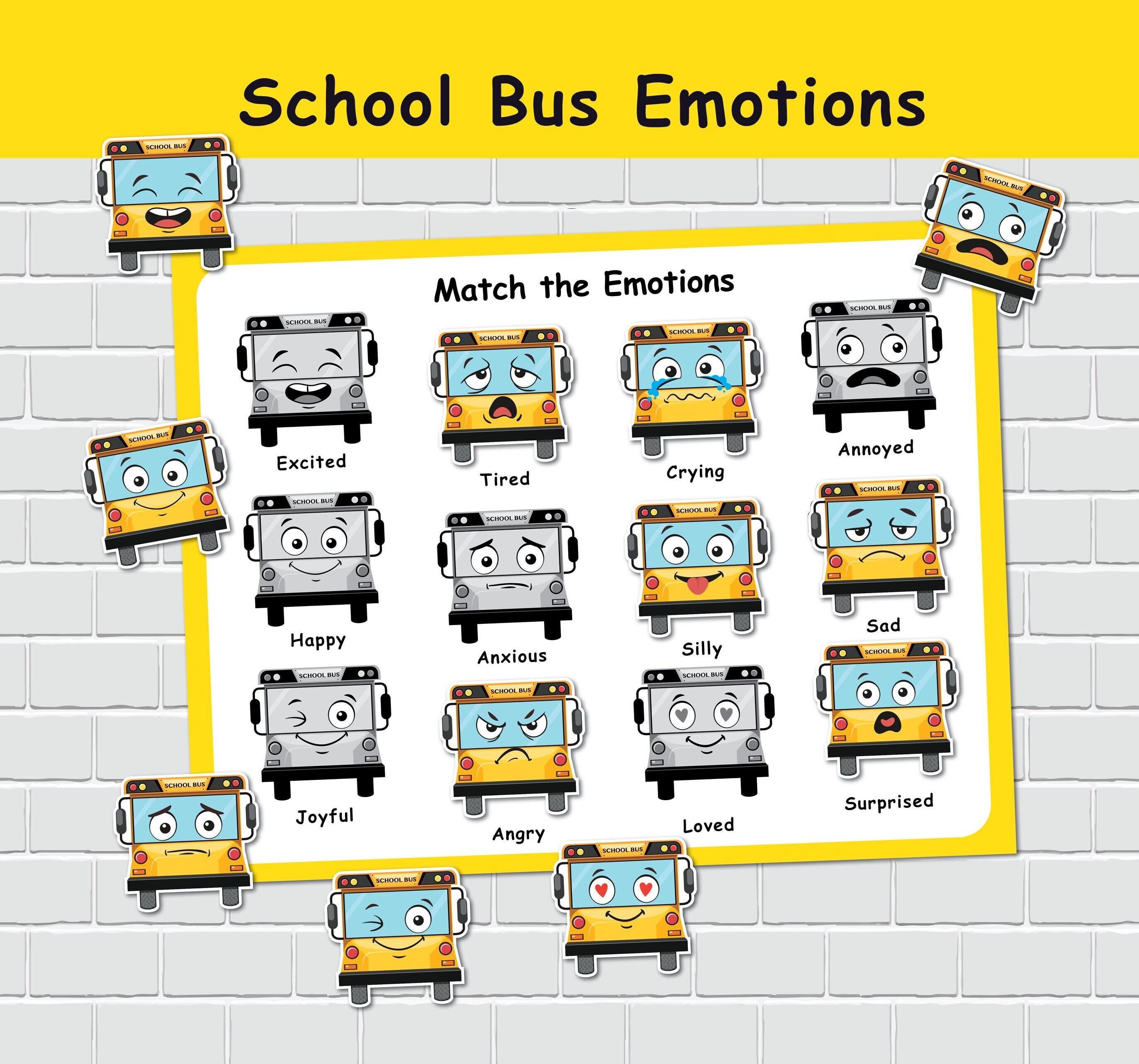 School Bus Emotions Matching Game: Preschool Learning Activity (digital ...