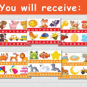 May include: A collection of colorful educational cards for children, featuring illustrations of animals, objects, and words. The cards include images of an owl, pig, cat, sun, fox, bat, key, cow, jam, dog, car, bus, hen, cap, bee, ant, egg, ice cube, crab, deer, lion, frog, fish, star, boat, nest, tree, kite, ball, cake, wolf, swan, seal, bull, moon, and jeep.