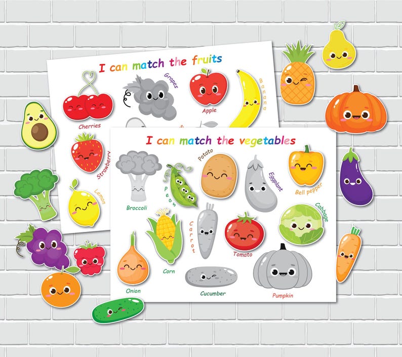 Fruits and Vegetables Matching Game, Printable Toddler Activity - Etsy