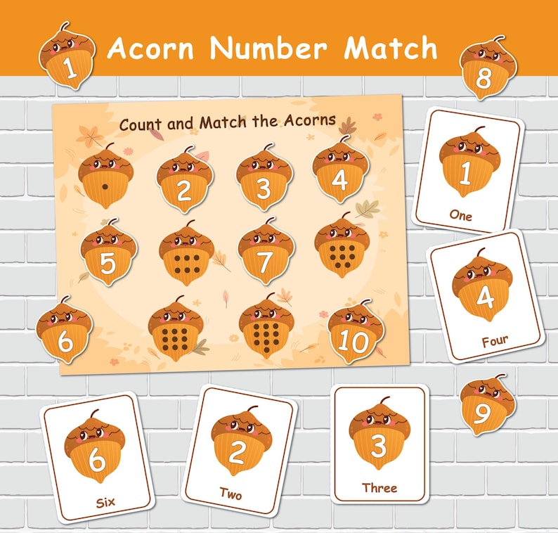 Acorn Number Matching Game: Fall Montessori Activity (digital Download ...