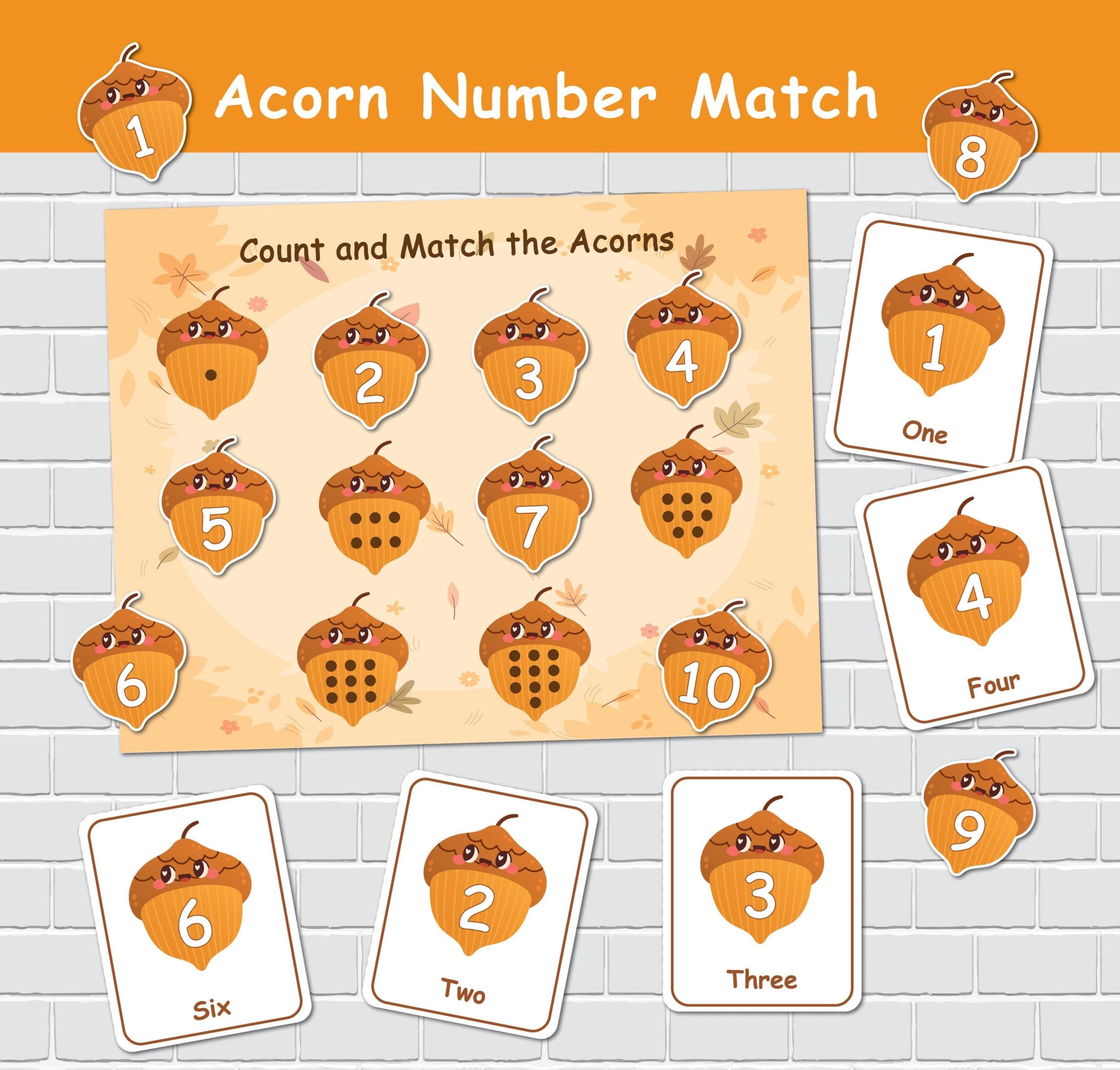 Acorn Number Matching Game: Fall Montessori Activity (digital Download ...