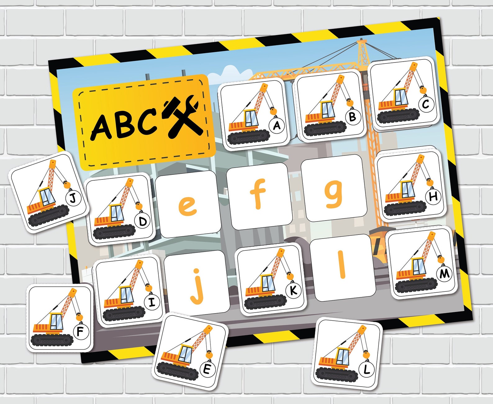 Construction Alphabet Matching Activity, Preschool Learning (digital ...