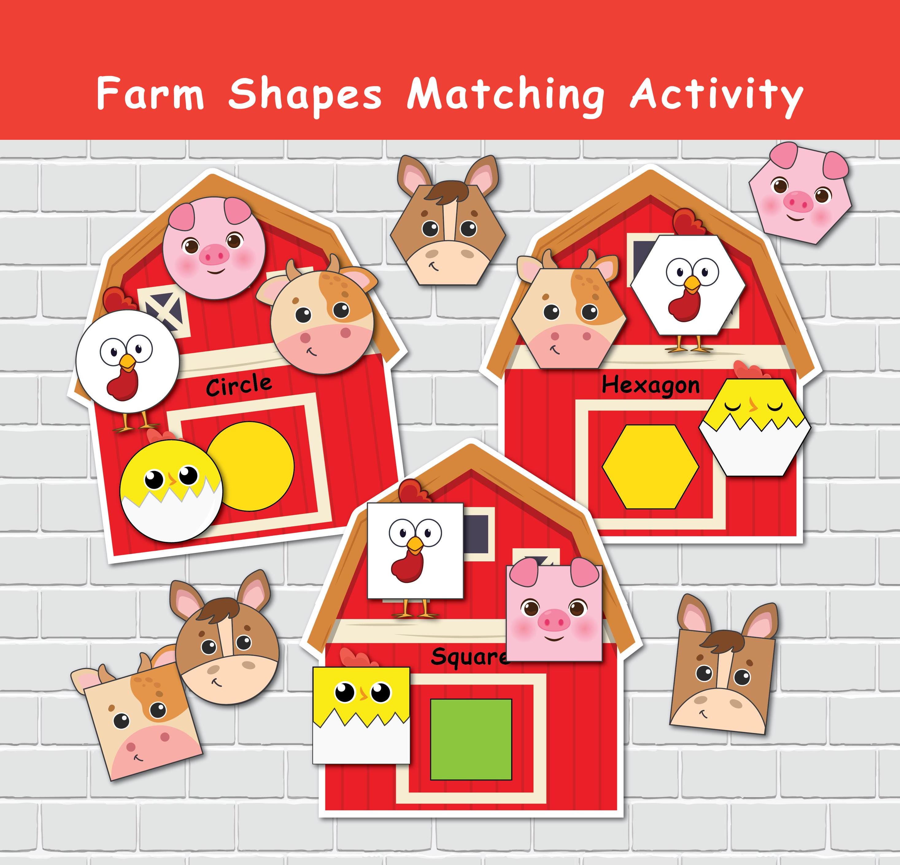 Farm Shapes Matching Activity, 2D Shapes, Toddler Learning Binder ...