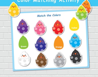 Actividad de combinación de colores de pollitos, imprimibles para colorear, libro de actividades para niños pequeños (descarga digital)