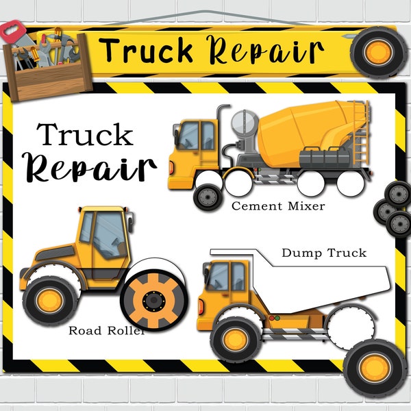 Trucks Printable Activity. Construction Vehicles for Toddlers Preschool, Homeschool, Pre-K Quiet Book and Learning Binder