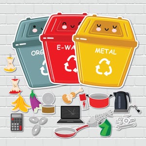 Actividad de emparejamiento de reciclaje para niños, imprimible del Día de la Tierra, juego de clasificación de reciclaje imagen 7