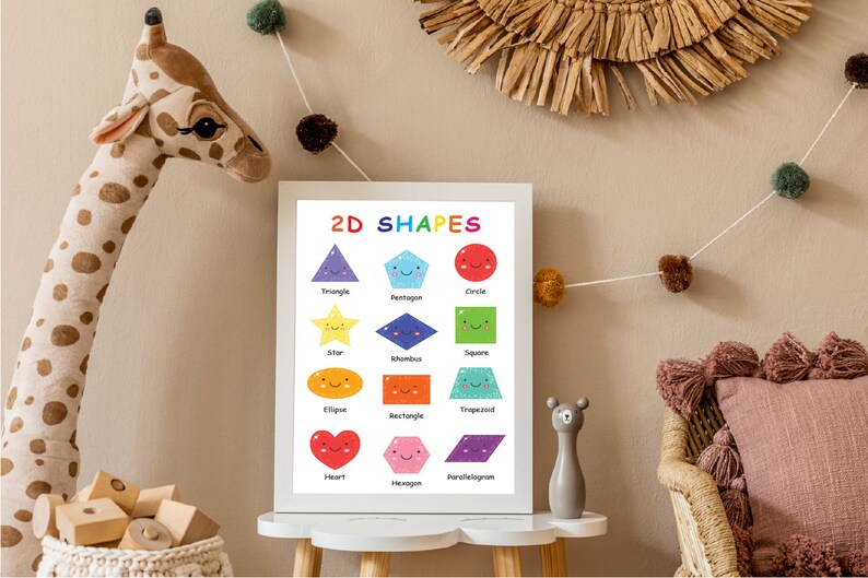 Shapes Educational Poster for Kids. 2D Rainbow Shapes Preschool ...