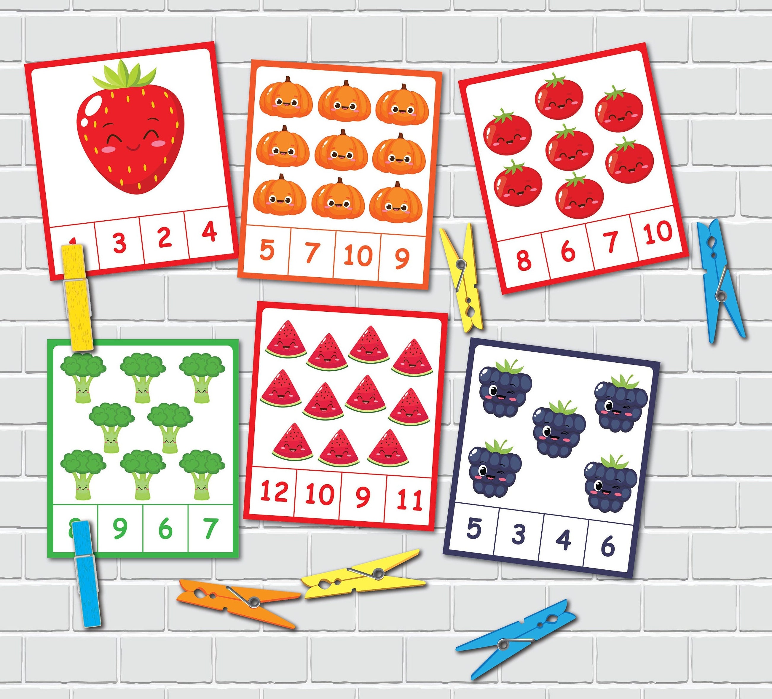 Clip and Count Cards 1-20, Toddler Counting Activity, Preschool ...