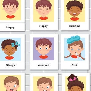 Emotions Flashcards, Feelings 3 Part Cards, Montessori Printable ...