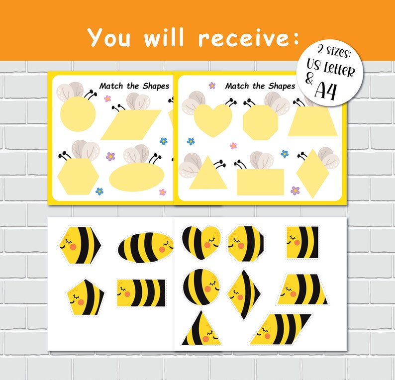 Bee Shape Matching Activity, 2D Shapes, Busy Book Page, File Folder Games, Special Education, Preschool Learning Binder. image 2
