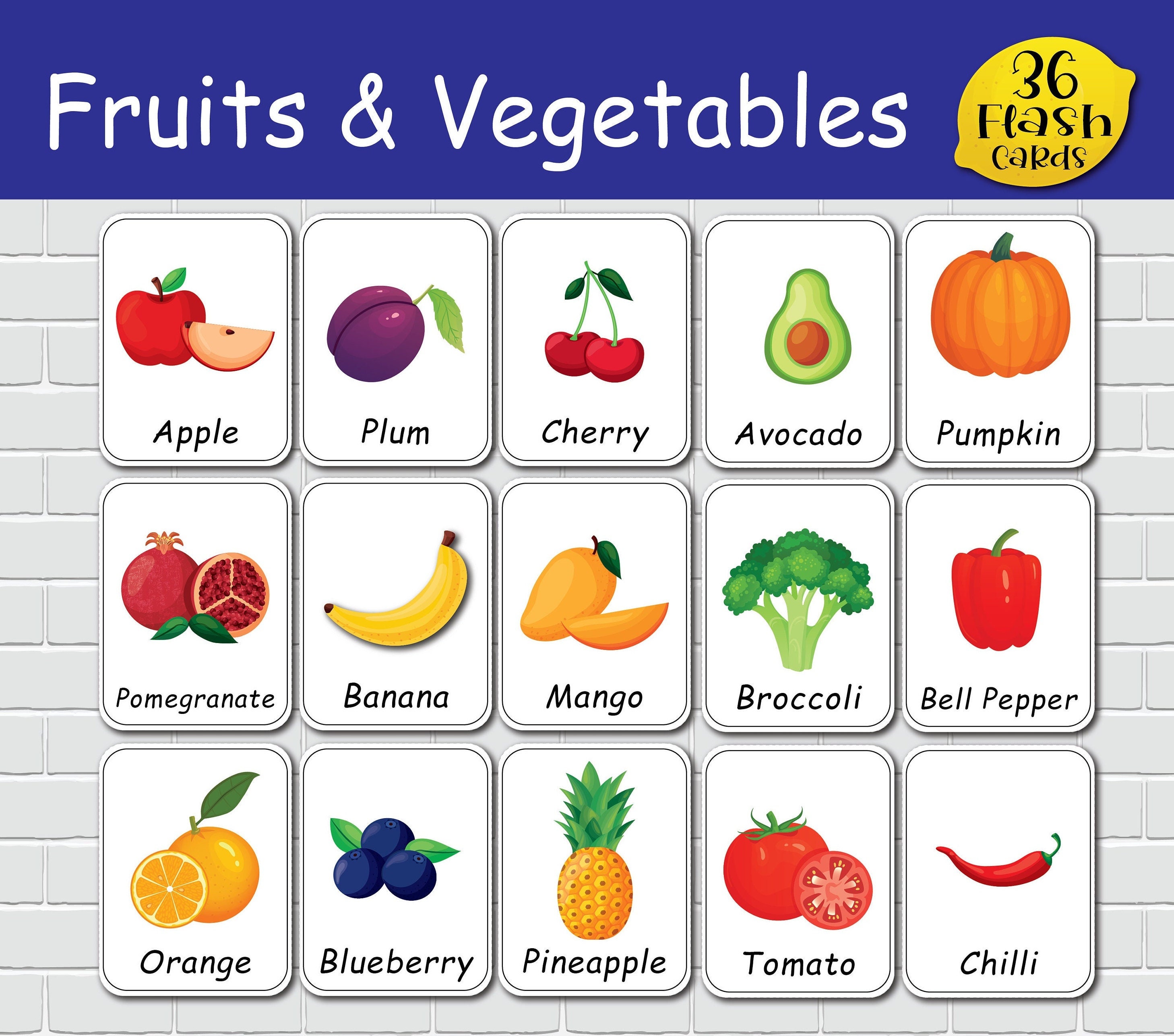 Fruits and Vegetables Flash Cards Toddler Printable Activity Montessori