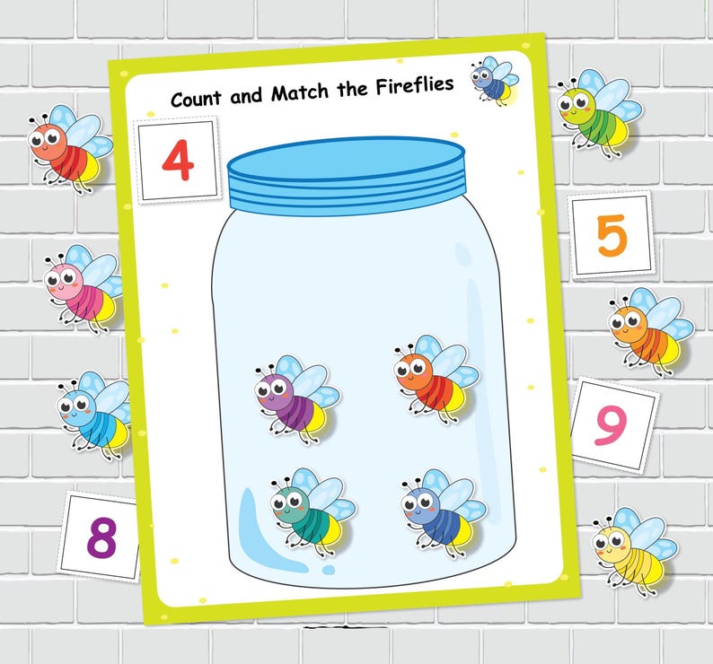 Fireflies Jar Counting Activities, Numbers Matching 1-10 Count ...