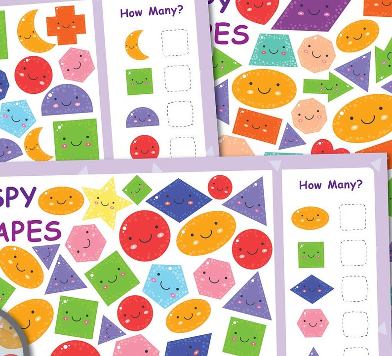 I Spy Shapes Worksheets, Kids Look and Find Counting Game, Preschool ...