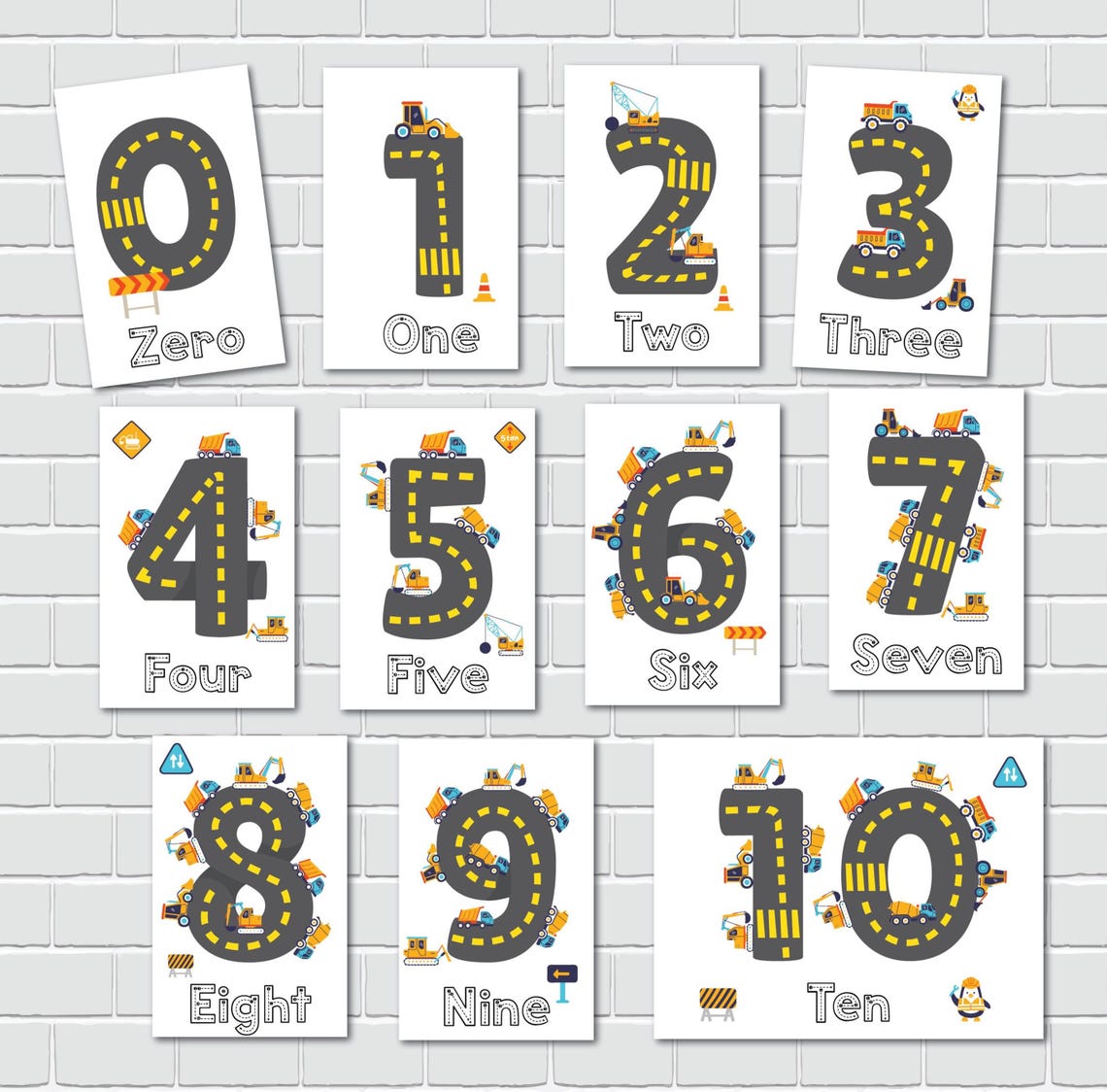 Construction Numbers Construction Numbers Flashcards, Preschool Counting Flash Cards ...