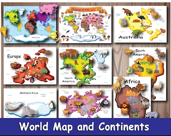 Continents Busy Book Activity for Kids Learning Binder Pre-k Quiet Book Homeschool Curriculum Montessori Materials