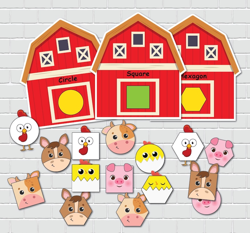 Farm Shapes Matching Activity, 2D Shapes, Toddler Learning Binder ...