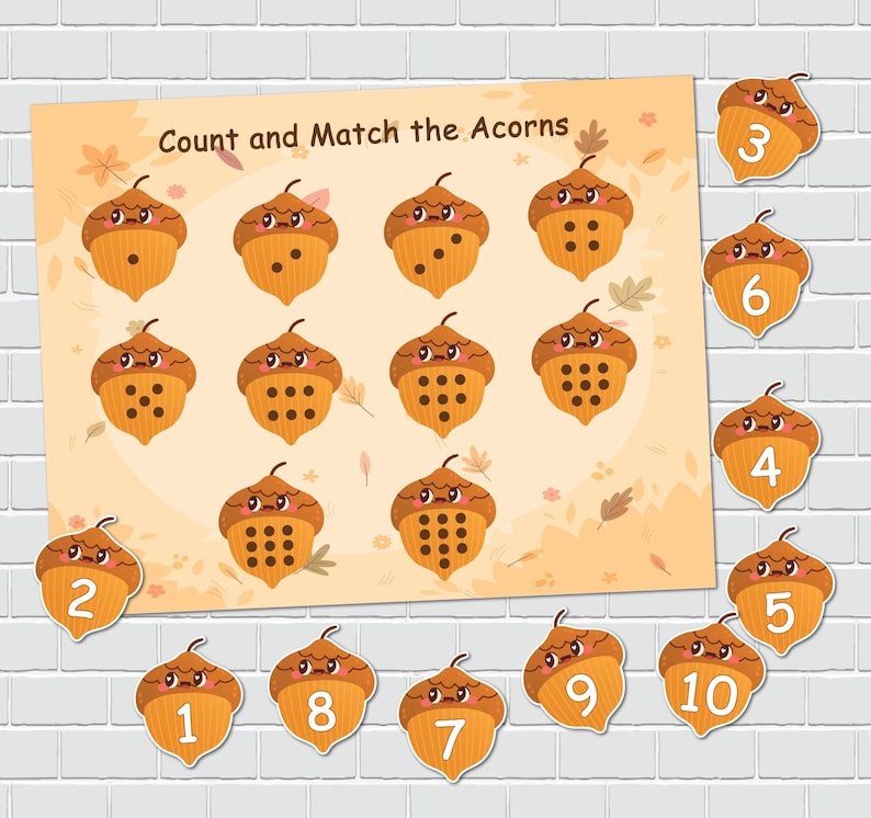 Acorn Number Matching Game: Fall Montessori Activity (digital Download ...