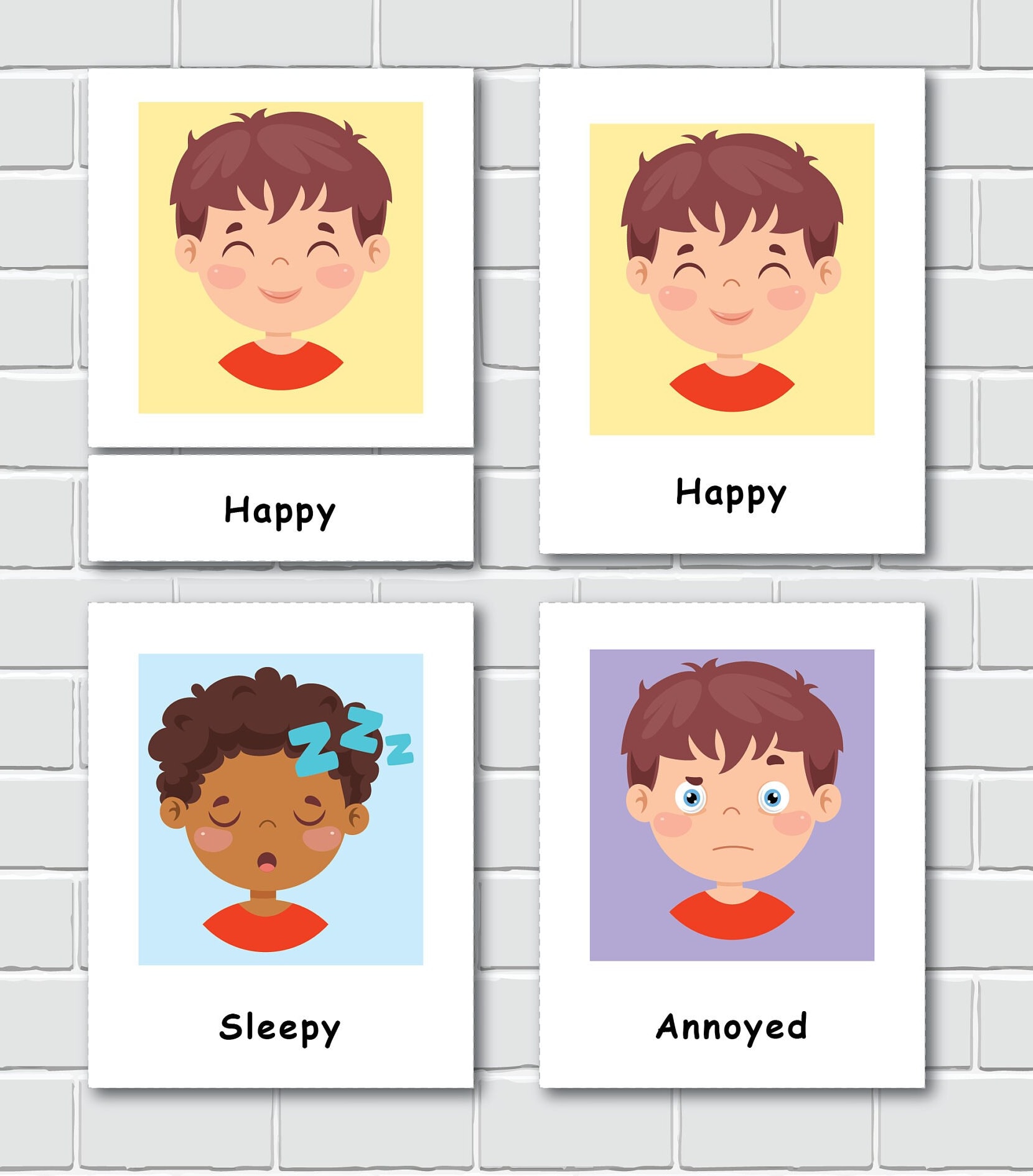 Emotions Flashcards Feelings 3 Part Cards Montessori Etsy