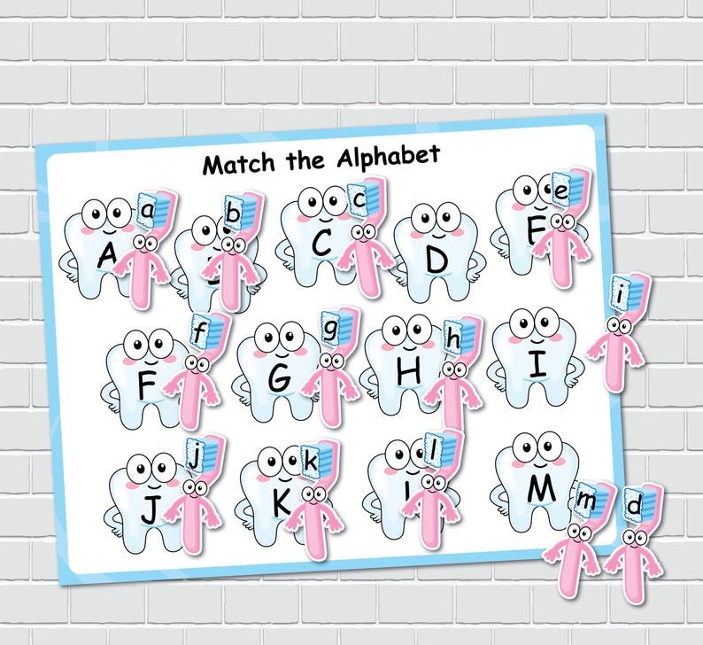 Teeth Alphabet Matching Activity for Kids, ABC Busy Book, Preschool ...
