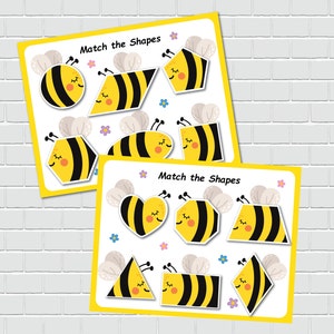 Bee Shape Matching Activity, 2D Shapes, Busy Book Page, File Folder Games, Special Education, Preschool Learning Binder. image 9