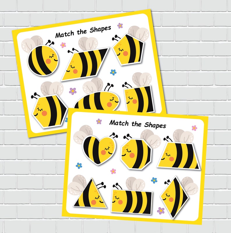 Bee Shape Matching Activity, 2D Shapes, Busy Book Page, File Folder Games, Special Education, Preschool Learning Binder. image 9