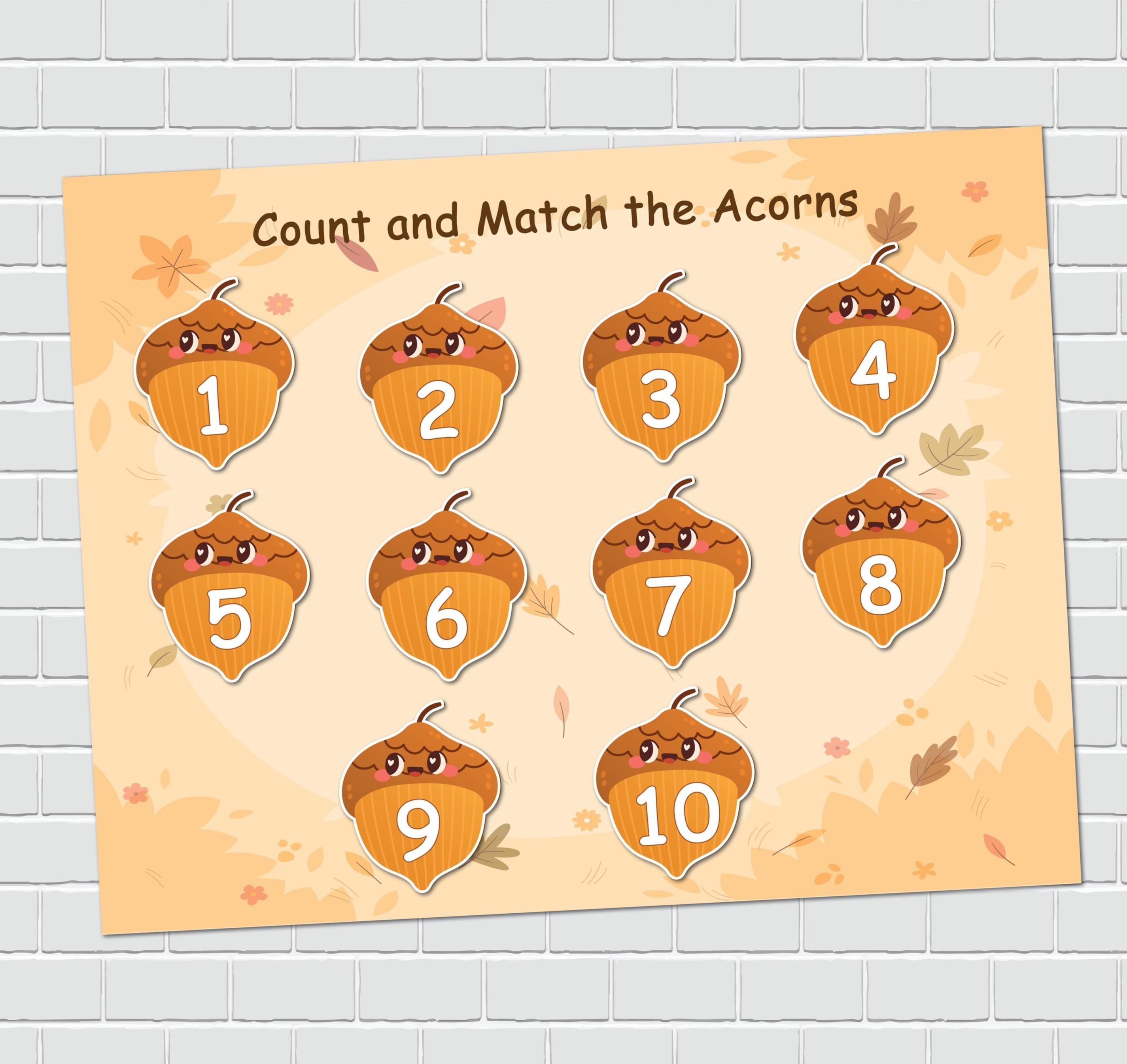 Acorn Number Matching Game: Fall Montessori Activity (digital Download ...