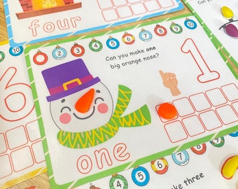 Weihnachten Play Doh Matten, Kleinkind druckbare Play Dough Aktivität, Zahlen 1-10 visuelle Karten, Feinmotorik, Homeschool Ressource.