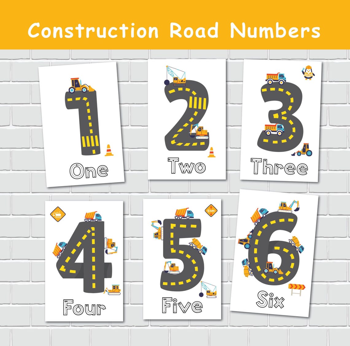 Construction Numbers Construction Numbers Flashcards, Preschool Counting Flash Cards ...