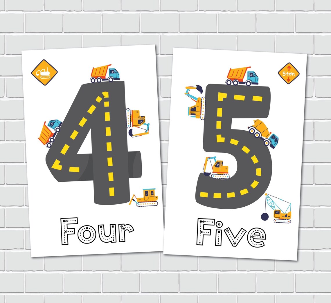 Construction Numbers Construction Numbers Flashcards, Preschool Counting Flash Cards ...