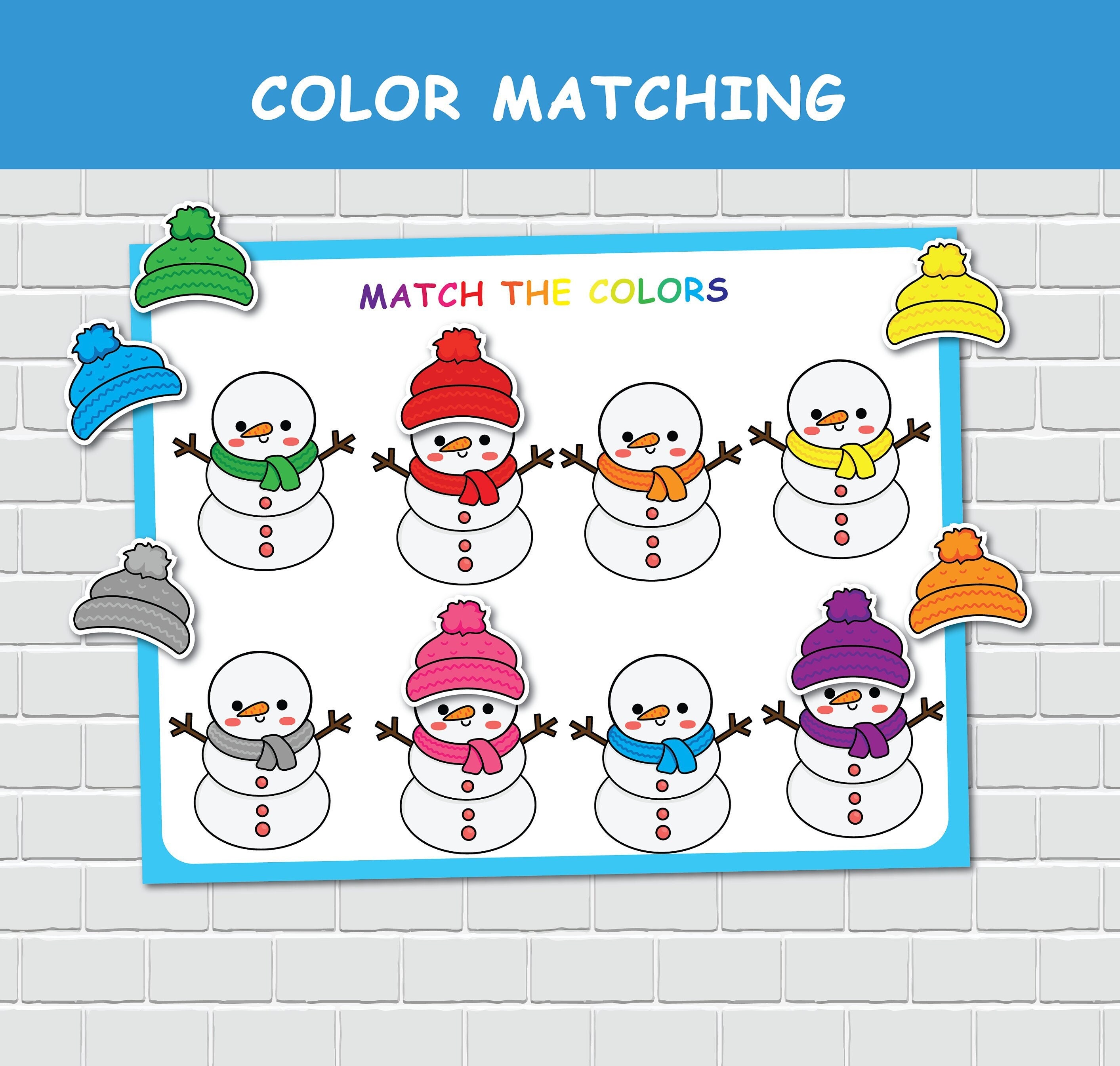 Juego de combinación de colores, página de libro de actividades de invierno, imprimible para niños pequeños, materiales Montessori, jardín de infantes, plan de estudios preescolar de educación en el hogar