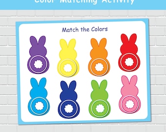 Actividad de combinación de colores de conejitos para niños, imprimibles para colorear para niños pequeños