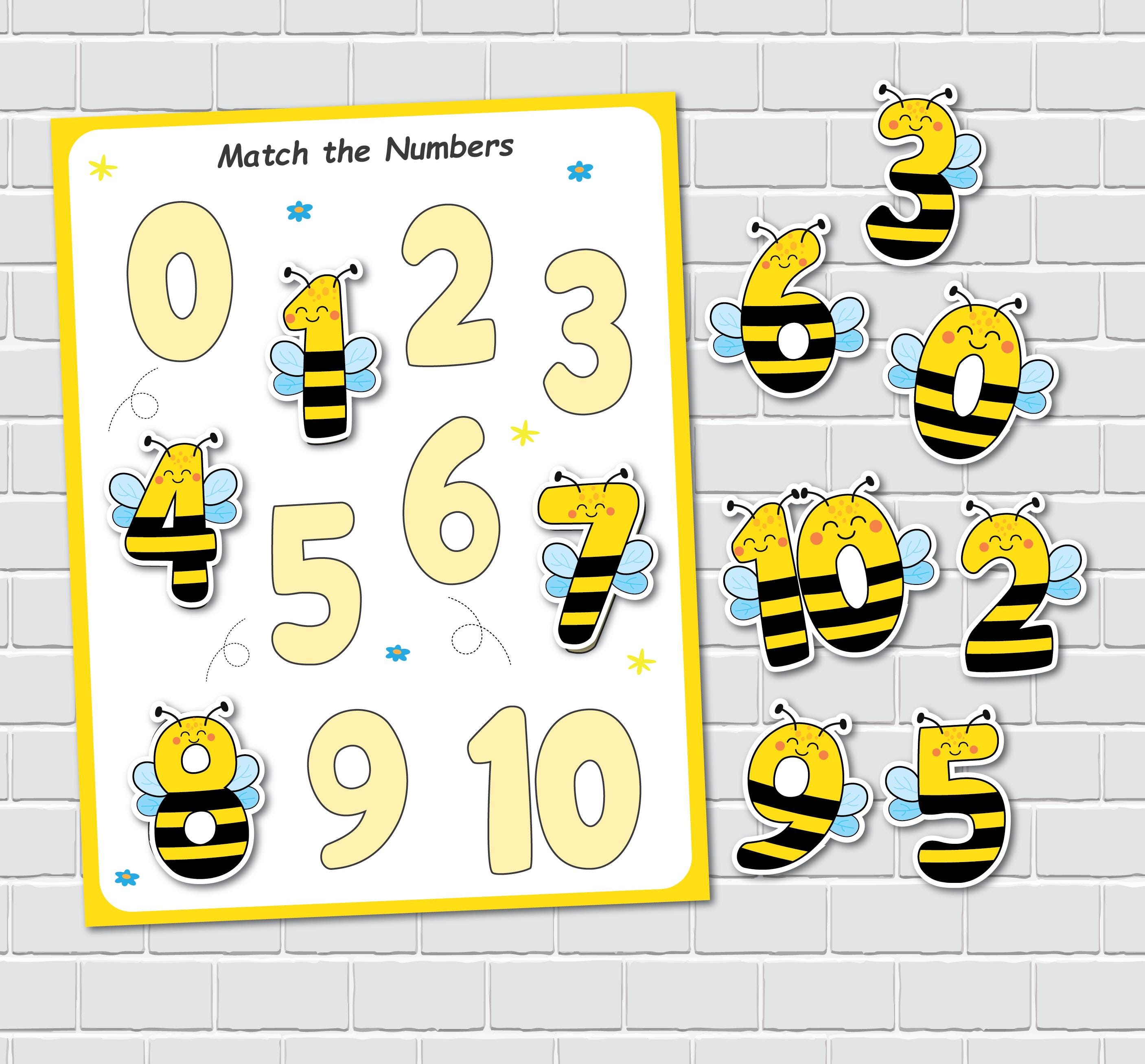 Bees Numbers Matching Activity, Toddler Busy Book, Learning Binder, Pre ...
