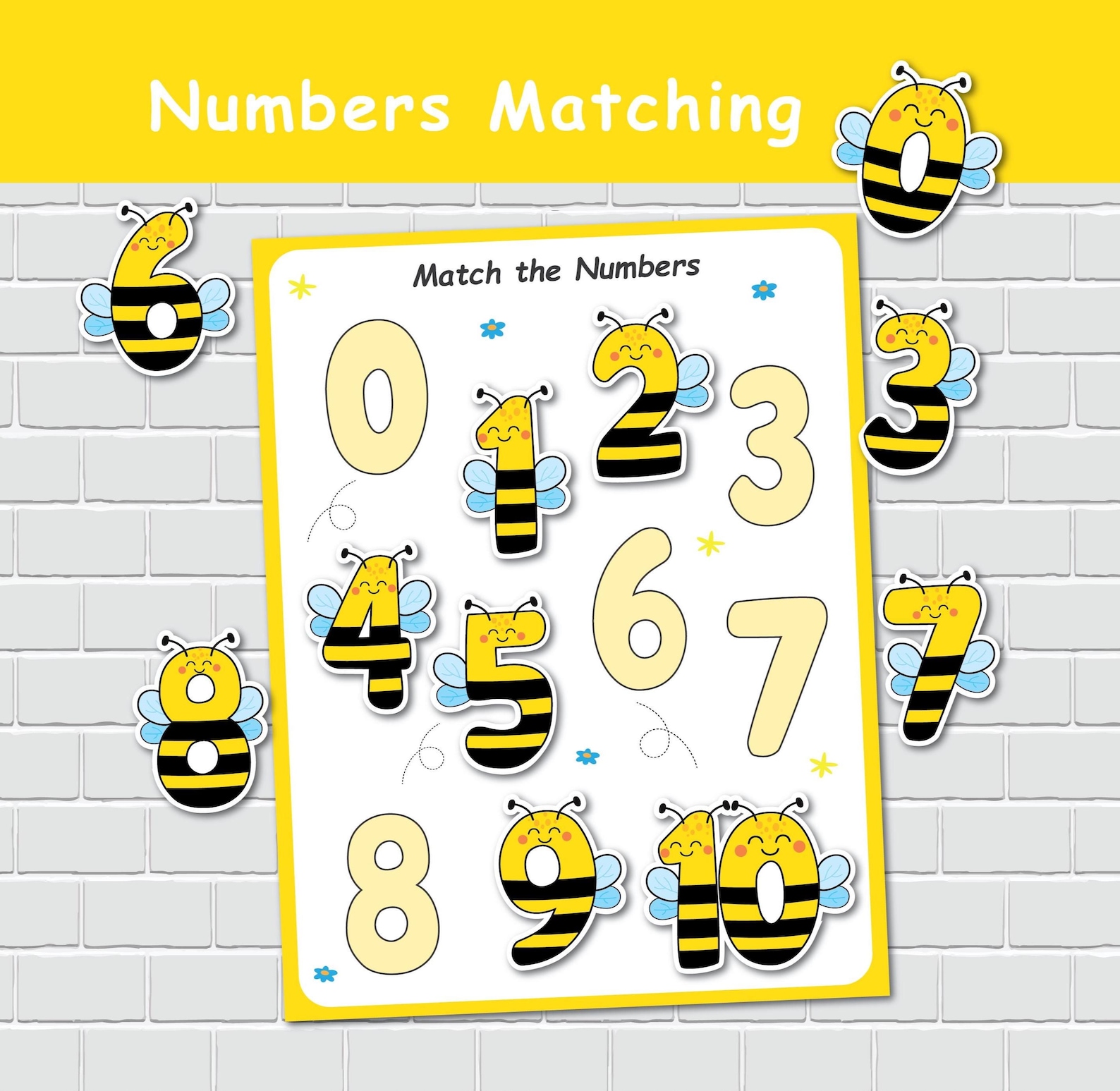 Bees Numbers Matching Activity, Toddler Busy Book, Learning Binder, Pre ...