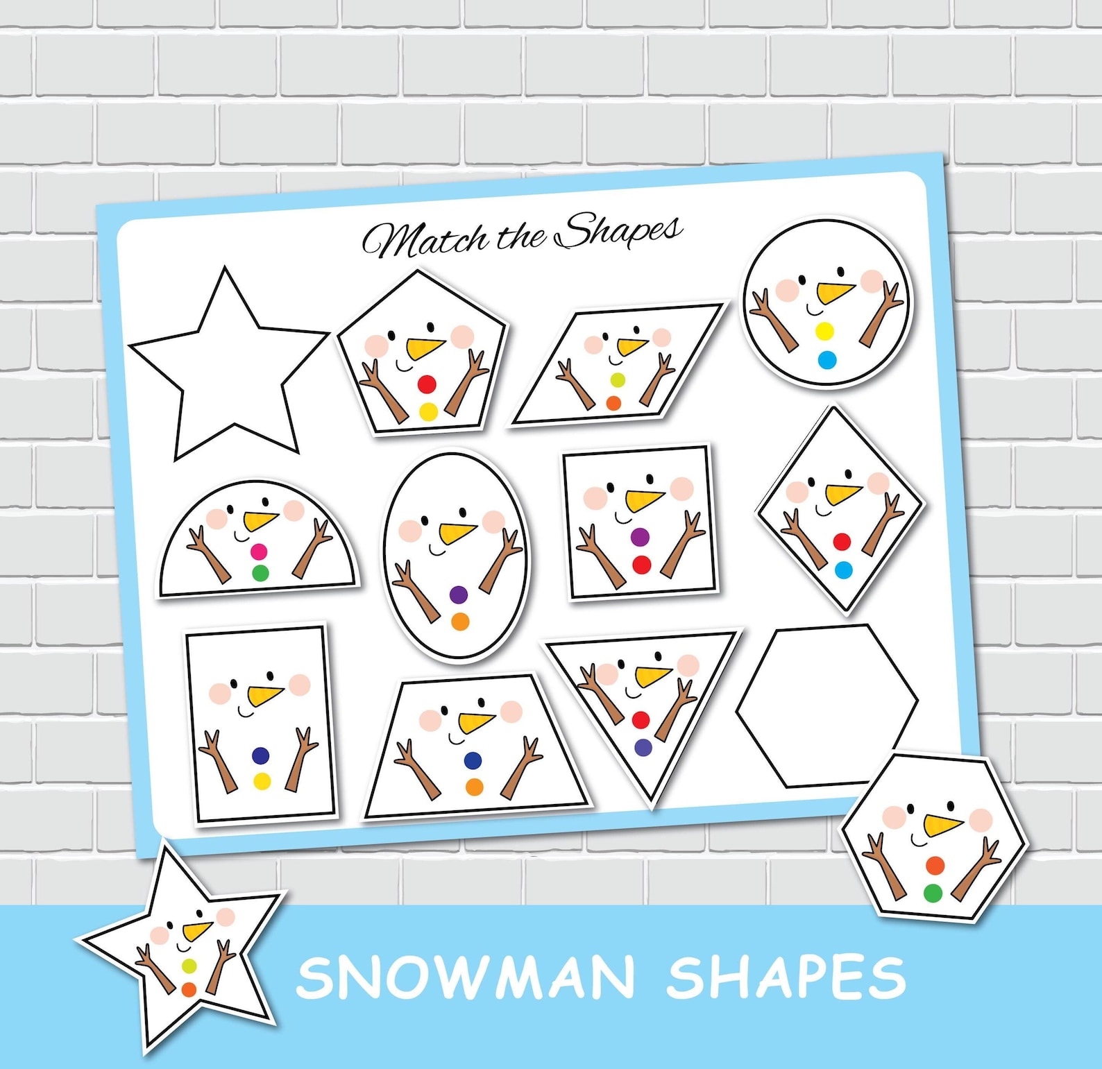 Snowman 2D Shapes Matching Activity for Kids, Winter Busy Book, File ...