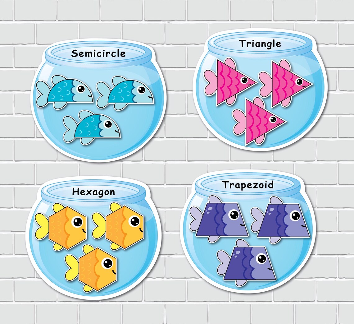 Fish Shapes and Fishbowl Sorting Mats, 2D Shapes Center, Busy Book Page ...