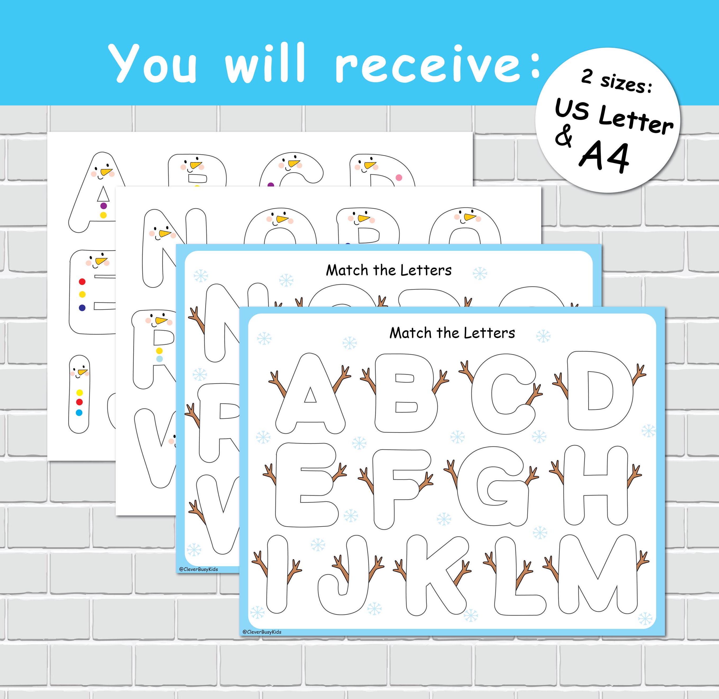 Snowman Alphabet Matching Game, Winter Busy Book Page, ABC Learning ...