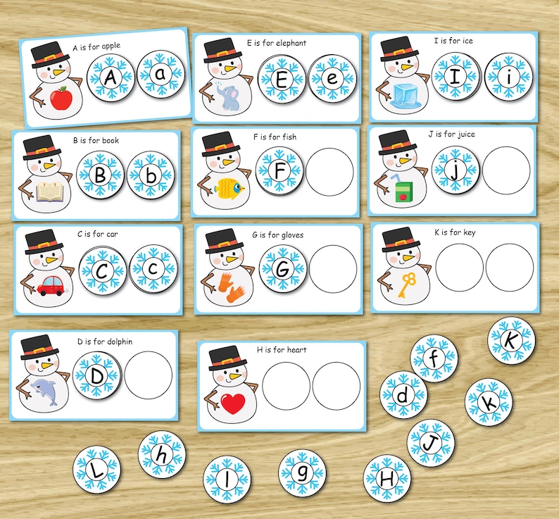Snowman ABC Activity for Kids, Winter Alphabet Matching Game, Beggining ...