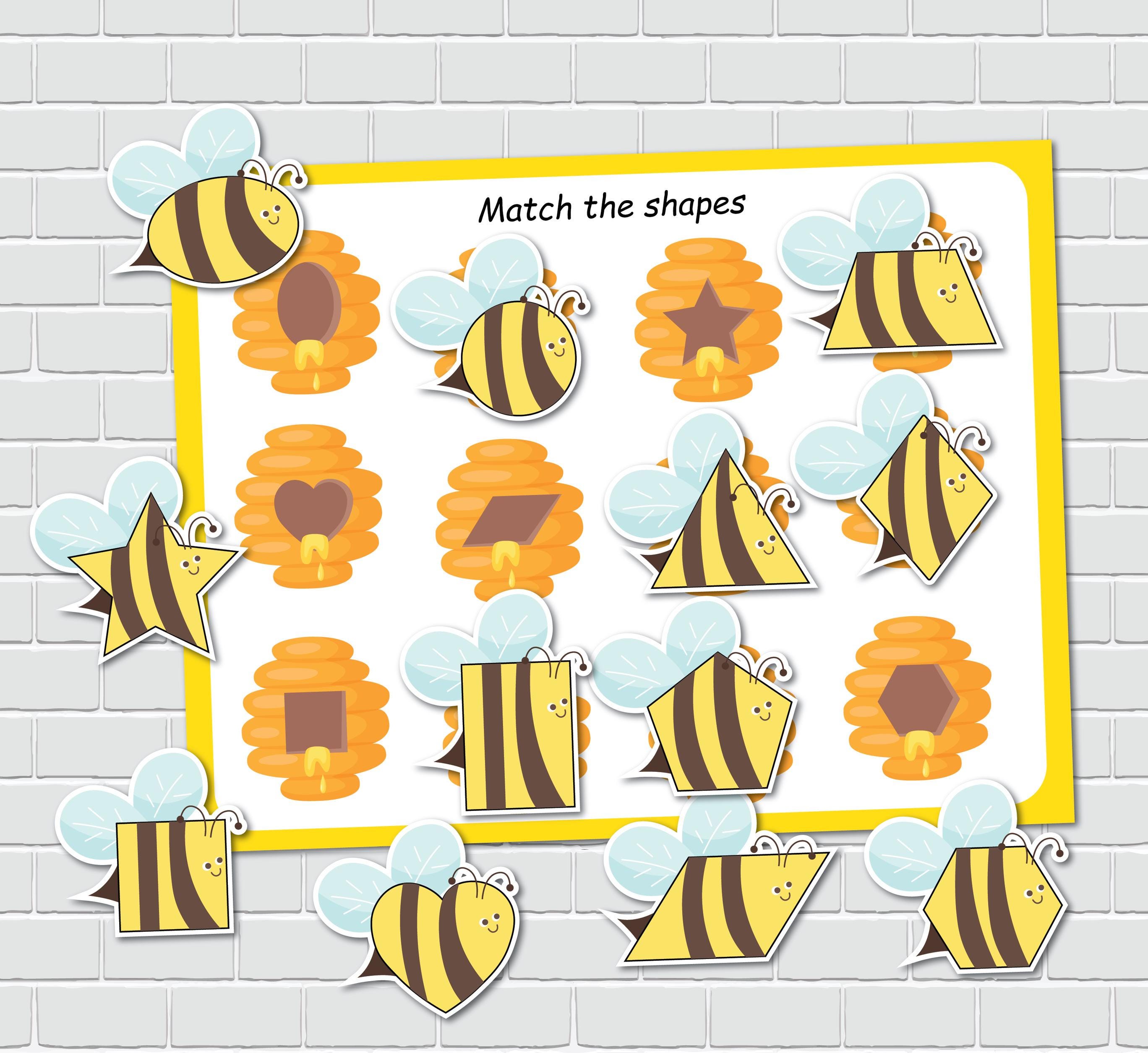 Bees and Beehive Shapes Matching Activity, 2D Shapes, Busy Book Page ...