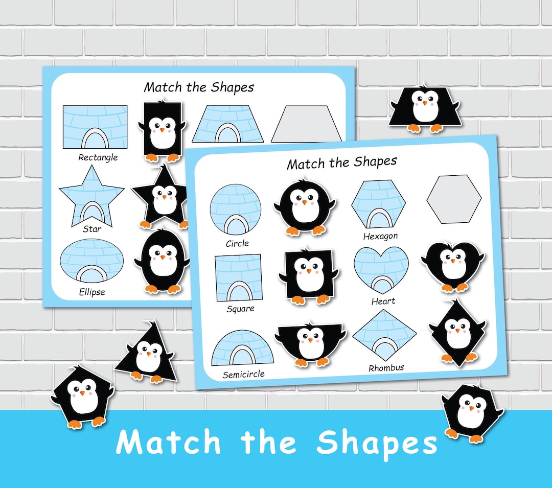 Penguin Shapes Activity, 2D Shapes, Winter Busy Book, File Folder Games