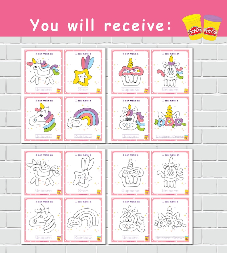 Unicorn Play Doh Mats Printable Play Dough Toddler Etsy